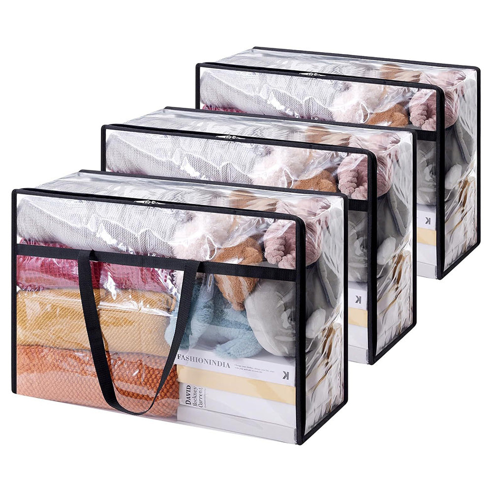 3PCS 60L Clear Plastic Storage Bags with Zipper for Clothing Blanket Comforter