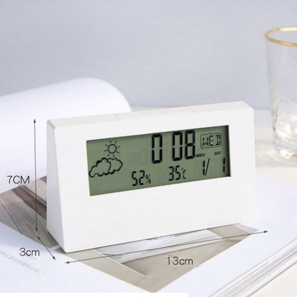 Digital Desktop Clock with Temperature Humidity Display-Opaque (with light)