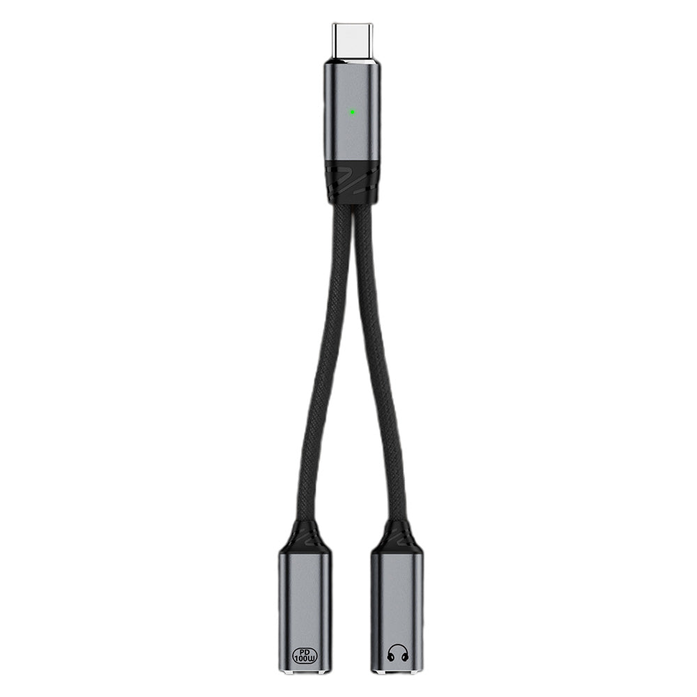 2-in-1 Audio Charger Splitter Type-C Male to USB Female with Type-C Female Charging 100W