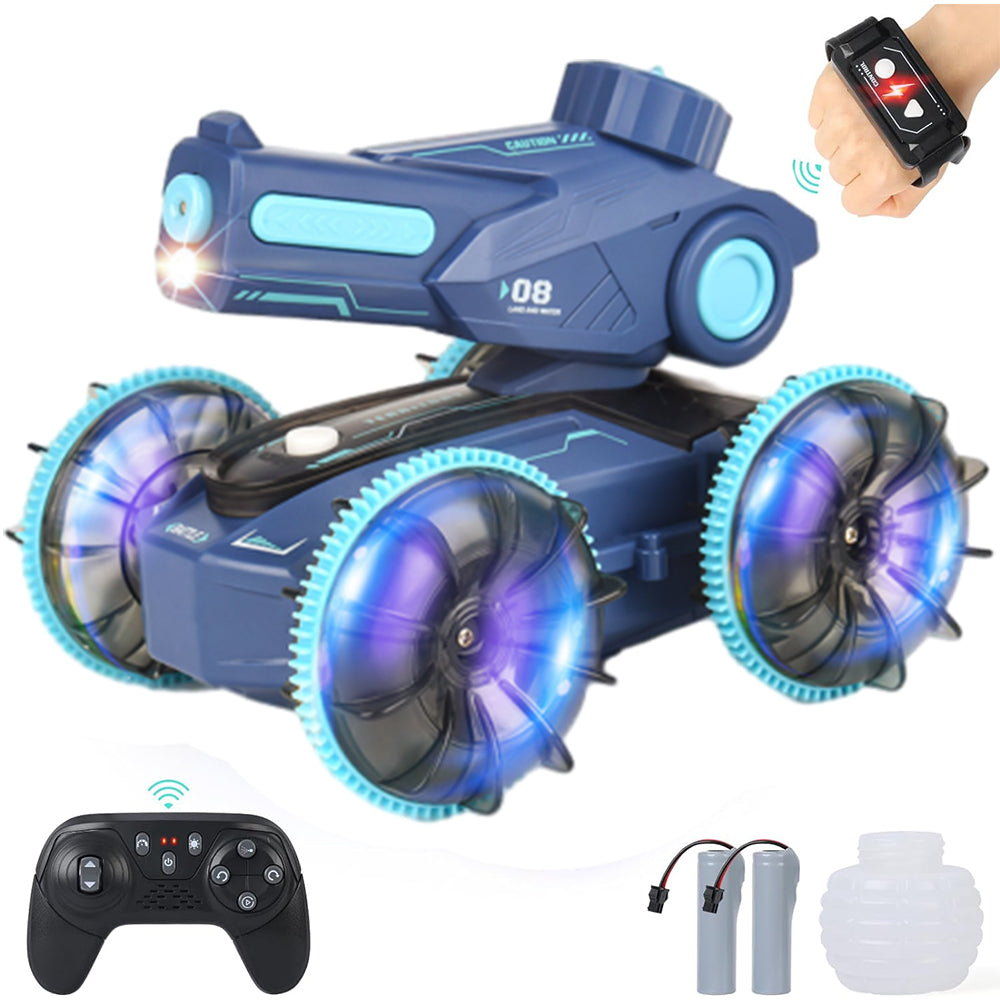 2.4GHz 4WD Amphibious Remote Control Stunt Car Boat with Water Gun Toy
