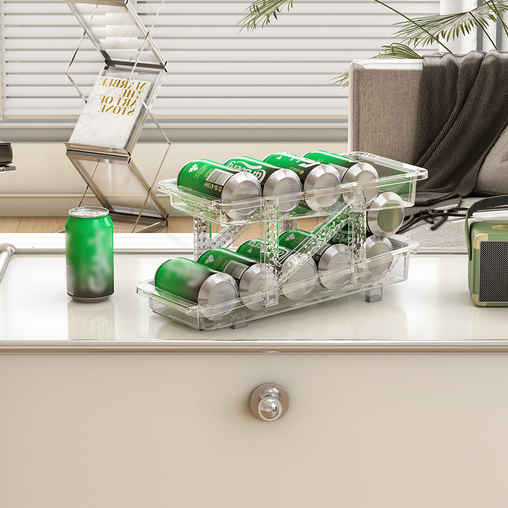 2Pcs Refrigerator Organizer Bin Adjustable Width Soda Can Storage Rack Container Drink Dispenser