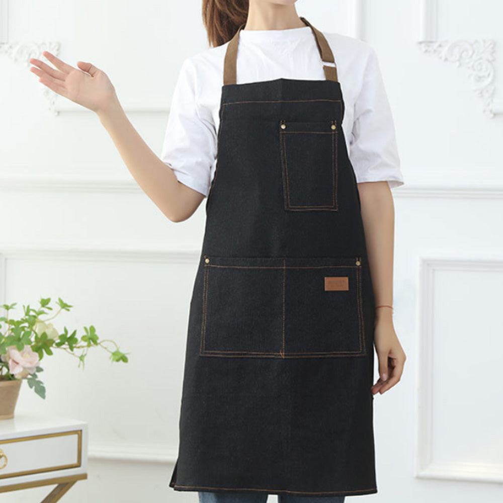 Denim Apron with 3 Pockets Unisex Jean Apron Adjustable Bib Apron for Work Kitchen Cooking