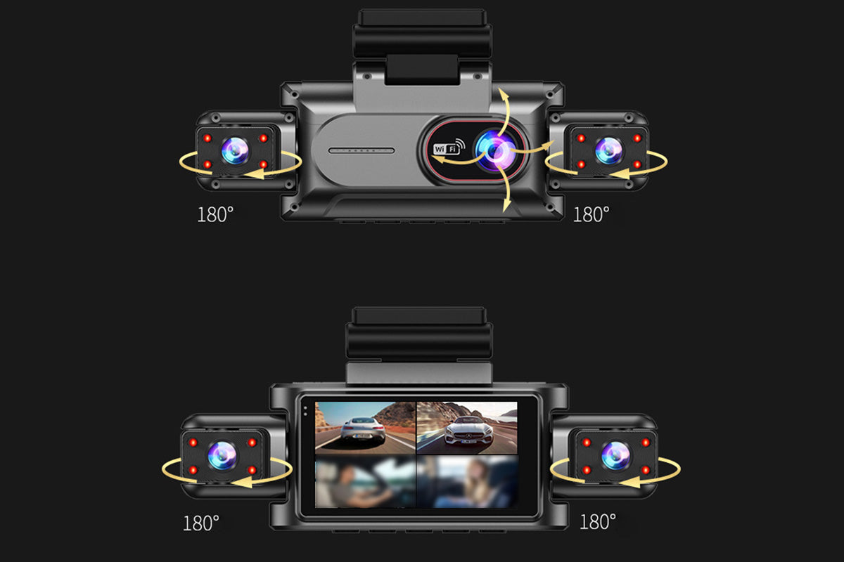 4-Channel WiFi Dash Cam with 64GB Memory Card Night Vision Car Recorder 1080P Car Camera 480P Dash Camera