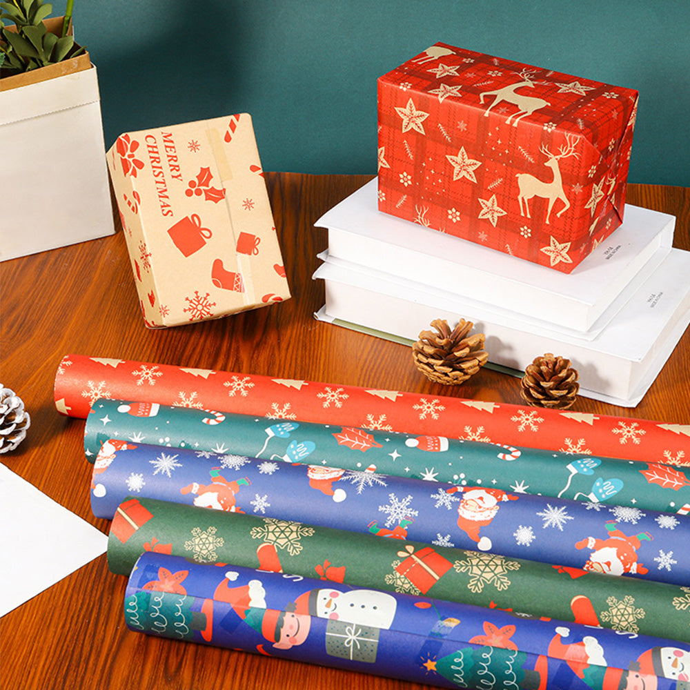 10Pcs Christmas Wrapping Paper Christmas Present Wrap Rolls Cute Traditional Xmas Wrap Paper