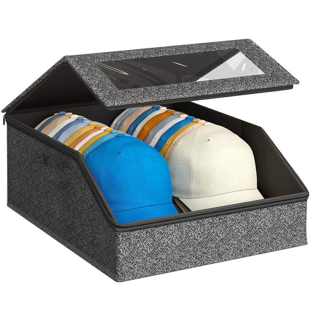 Large Capacity Hat Organizer Box Holds 30 Hats for Baseball Cap Wide Brim Cap