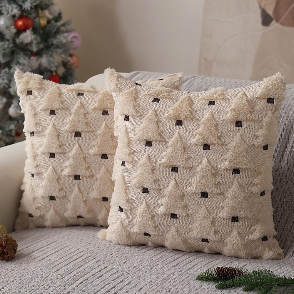 Christmas Pillow Covers 45x45cm Soft Plush Xmas Tree Throw Pillow Cases(No Insert)