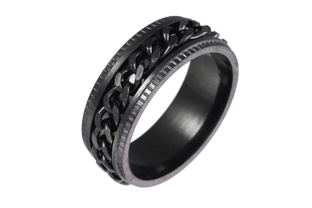 Fidget Rings Anxiety Spinner Rings Stainless Steel Chain Rings-Black