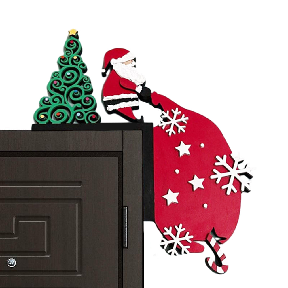 2Pcs Christmas Door Topper Holiday Home Decor Door Frame Metal Santa Claus Adornment