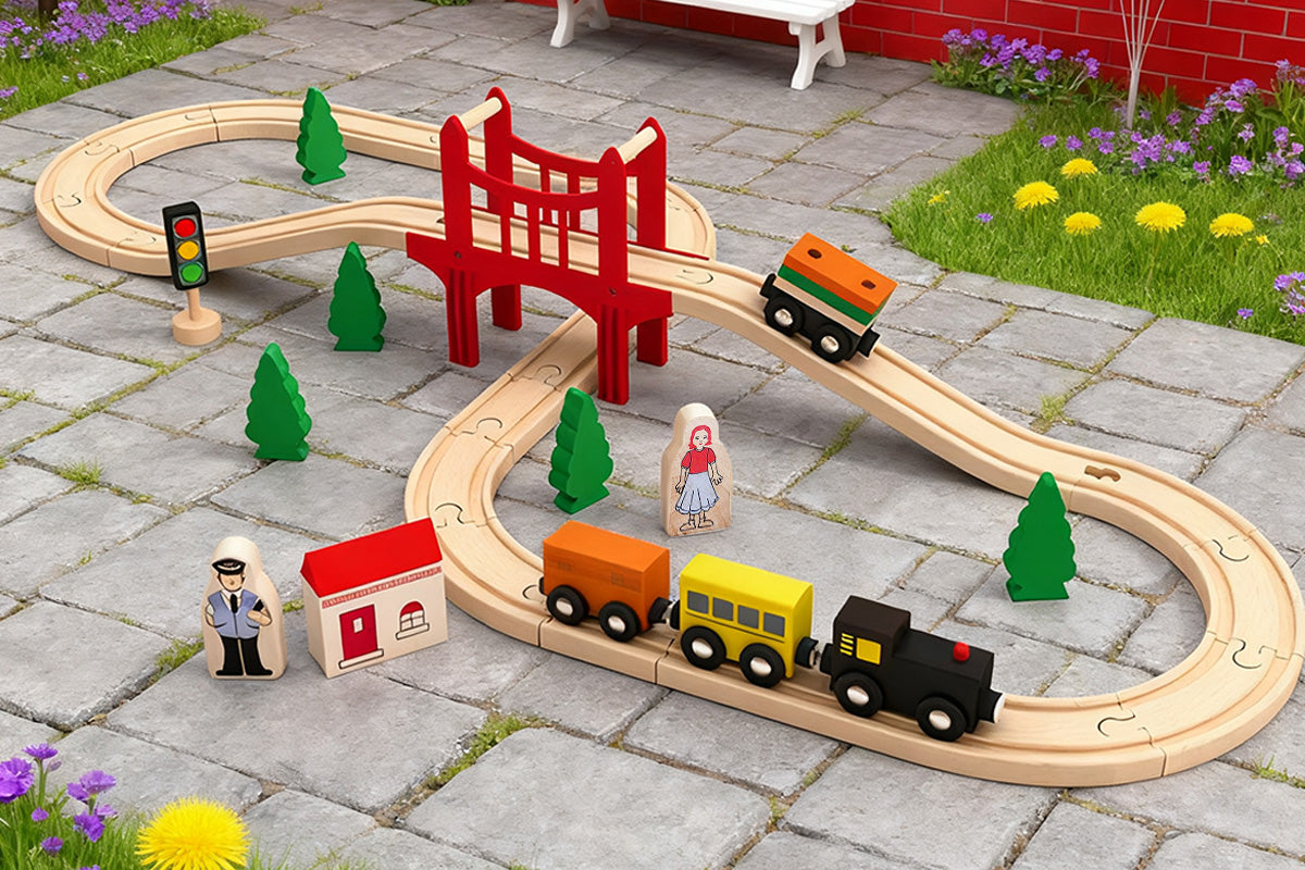 Wooden Train Set Wooden Tracks Expandable Changeable for 6 Years Old Girls Boys