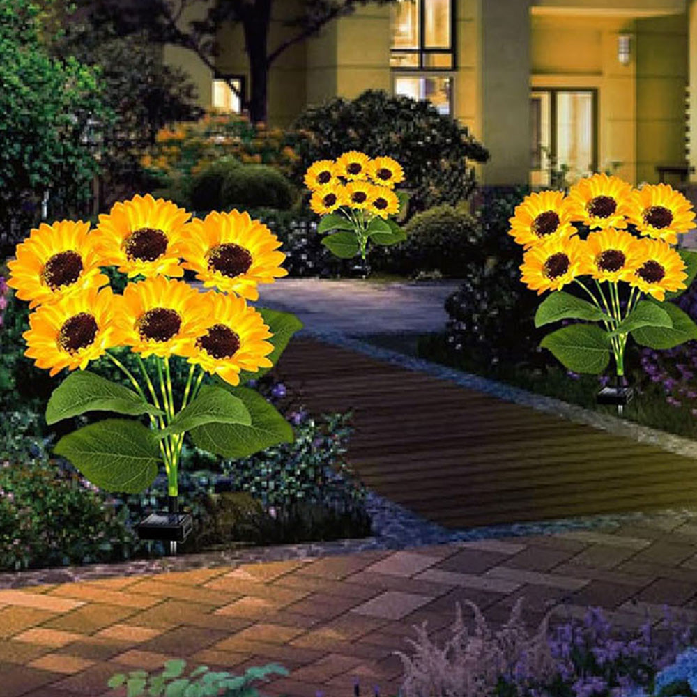 2 Pcs Solar Sunflower Lights for Outdoor Garden Patio Lawn Waterproof