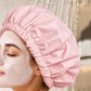 Reusable Water-Resistant Double-Layer Polyester and Satin Shower Cap for Women