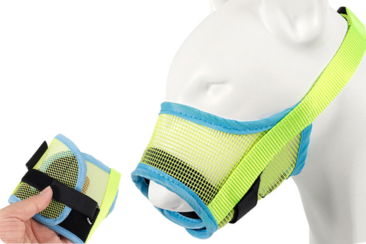 Dog Muzzle Air Mesh Adjustable Mouth Guard for Bark and Scavenging Prevention-Green
