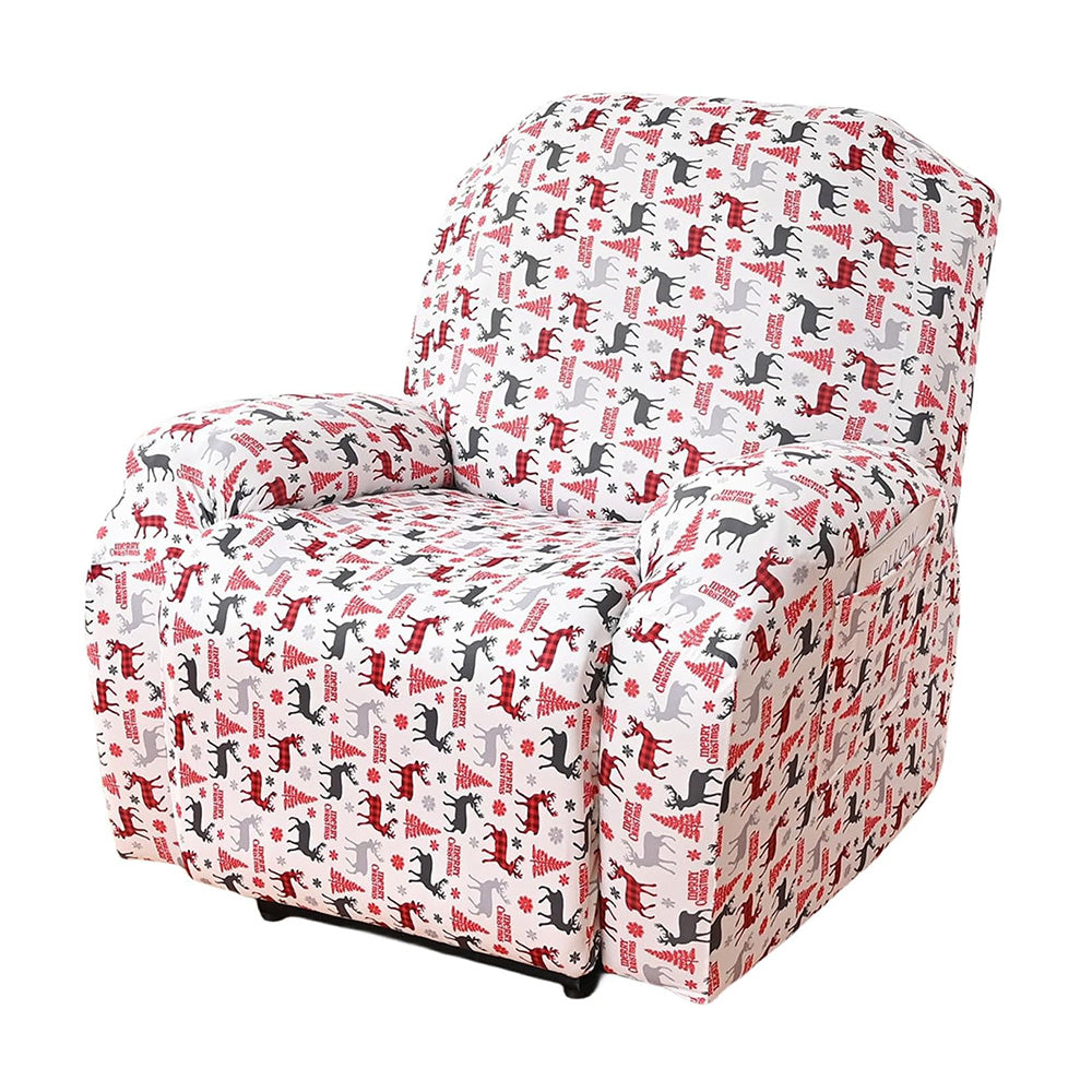 Christmas Recliner Chair Cover Sofa Slipcover with Side Pocket