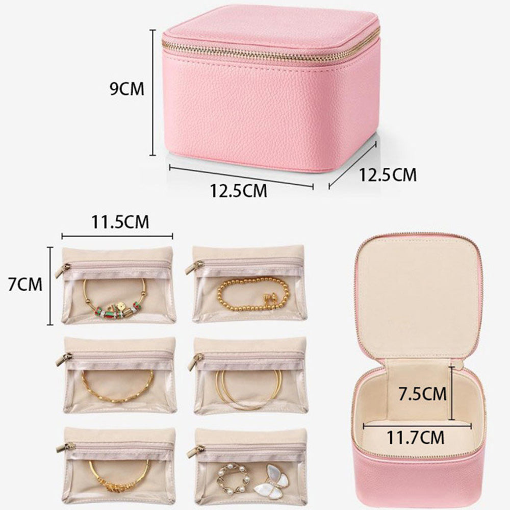 Travel Jewelry Case Small Jewelry Box with 6 Transparent Zipper Pockets