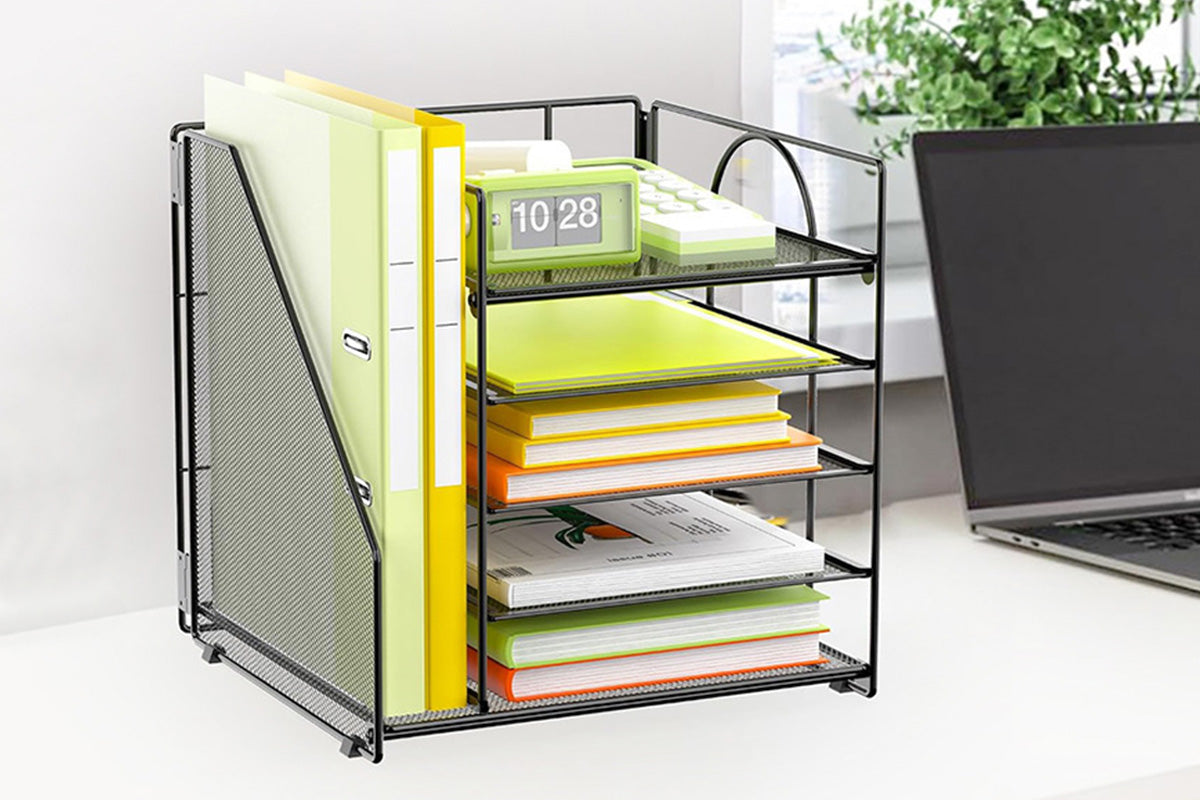 Metal File Organizer Rack Desktop Storage Shelf for Office Home