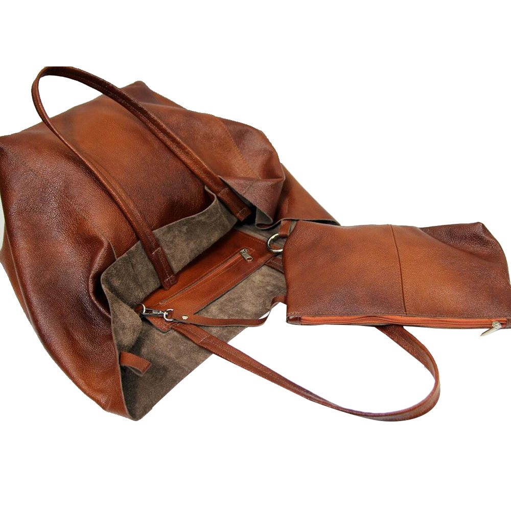 PU Leather Oversized Tote Bag with Internal Cosmetic Bag