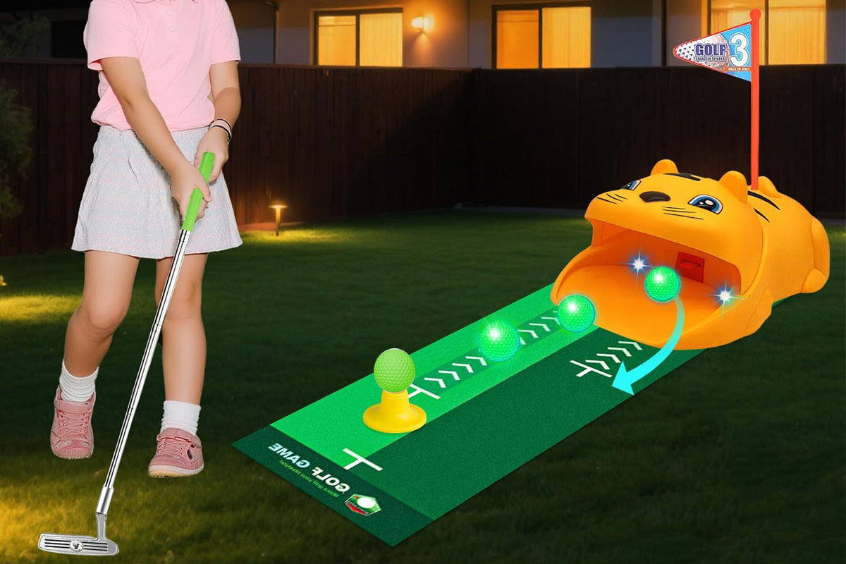 Toy Golf Set with Tiger Automatic Ball Returner Golf Clubs Putter Mat for Indoor Outdoor Play