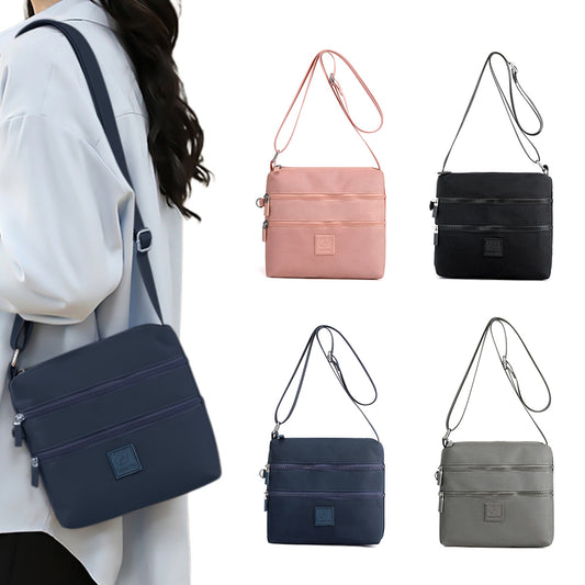 Three-Pocket Splash-Proof Nylon Crossbody Bag