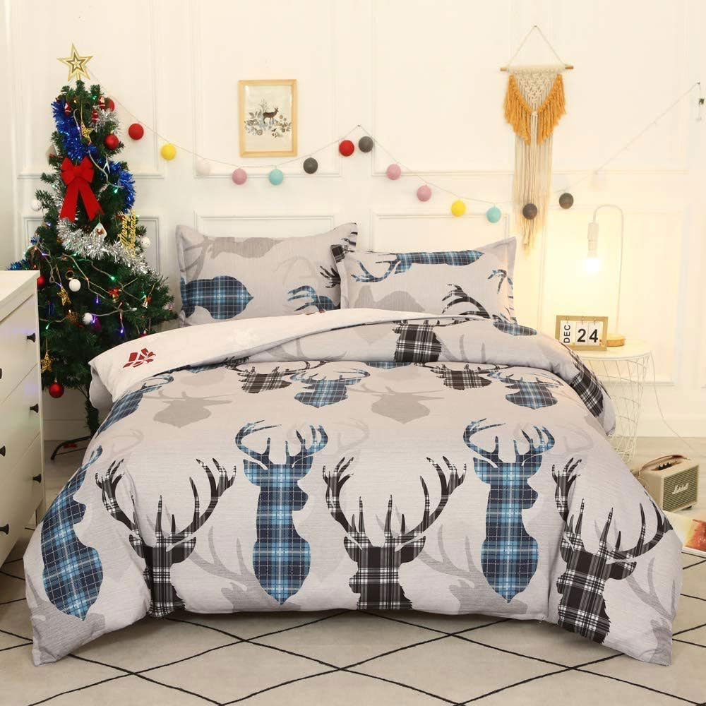 Christmas Pattern Quilt Duvet Doona Cover Set Single Double Queen King Size Bedding Set