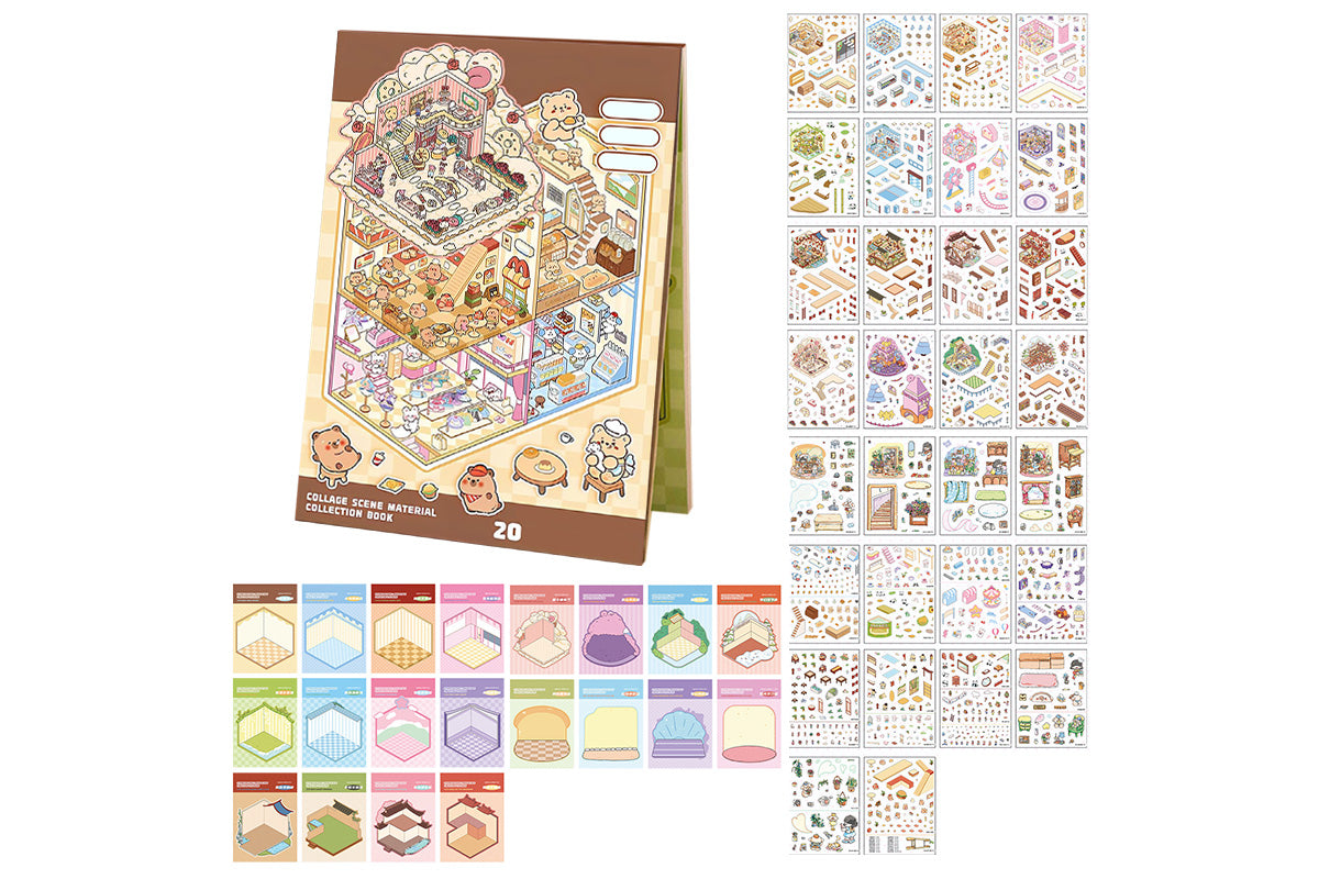 20 Sets DIY House Sticker Kit 3D Miniature Scene Stickers Cute Cartoon Scenes