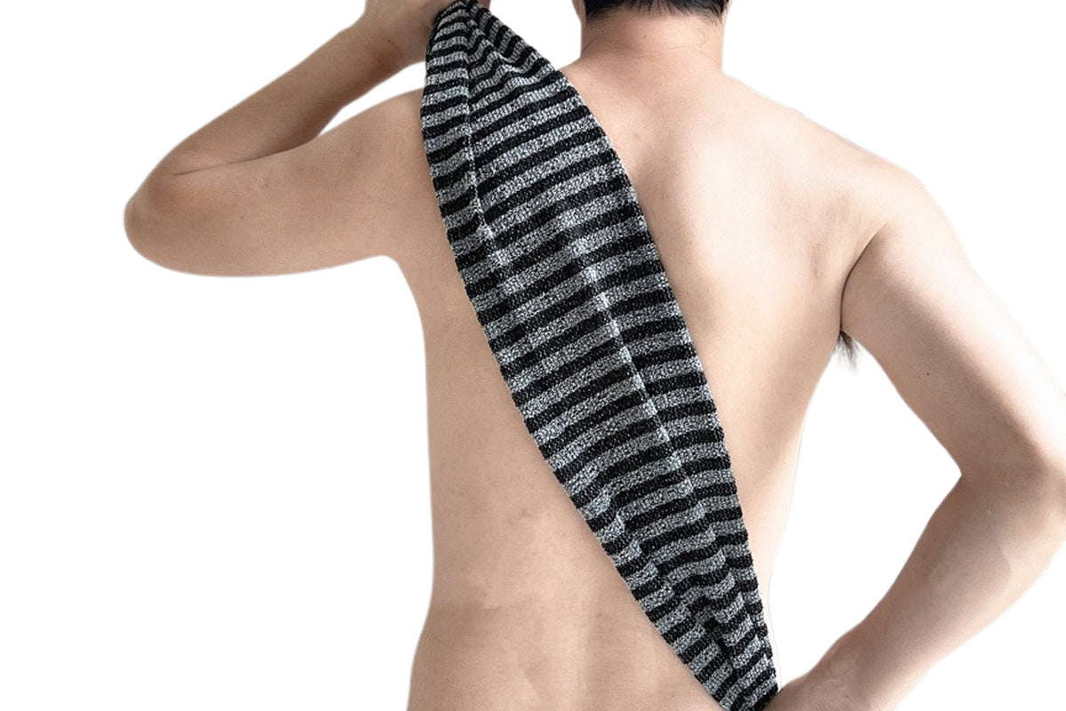 2Pcs Adult Exfoliating Washcloth Ultra-Long Back Scrubber for Shower Bath-Black