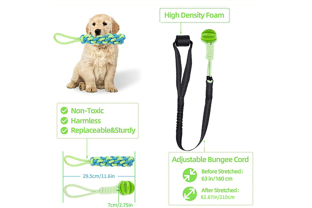 Interactive Dog Rope Toy with Elastic Bungee and Chew Ball for Indoor Outdoor Play