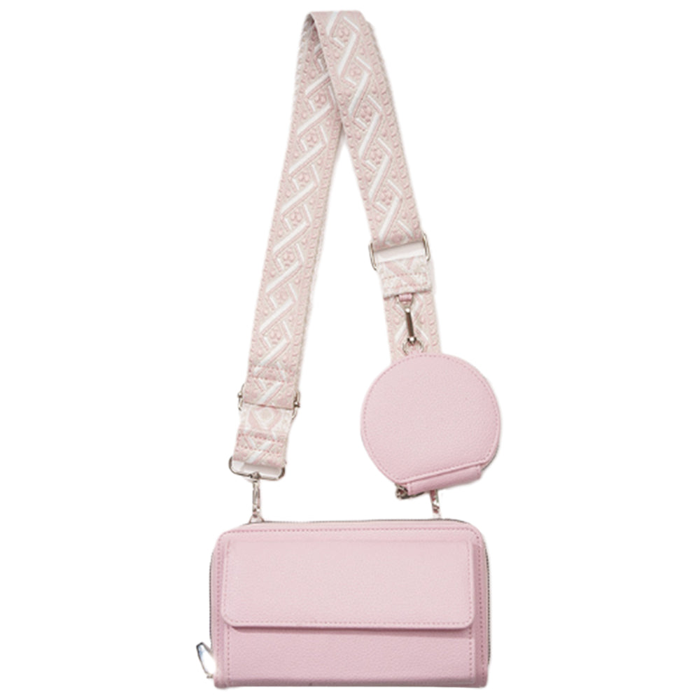 PU Leather Wide Strap Crossbody Bag with Coin Pouch for Women