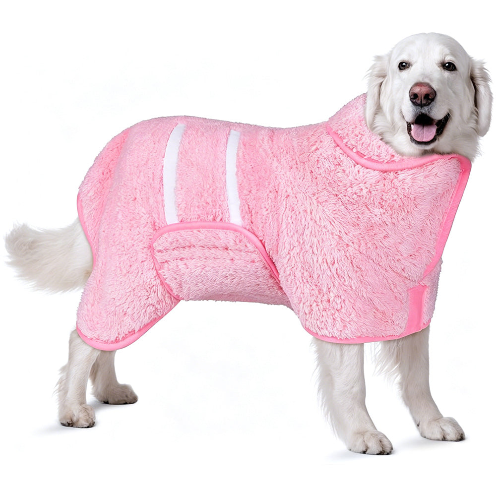 Pet Absorbent Bathrobe Dog Drying Towel Coat Soft Bath Wrap Pajamas-Pink