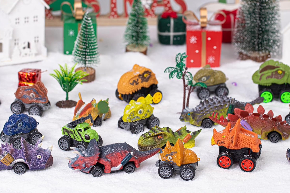 2025 Dinosaur Cars Advent Calendar Christmas Countdown Blind Box Pull Back Car Toy Set