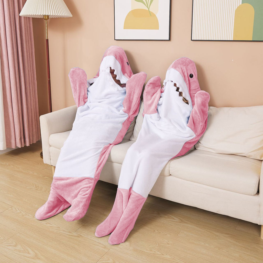 Pink Flannel Wearable Shark Hoodie Blanket
