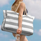 Large Zipper Beach Bags Striped Tote Bag For Travel Outdoor Vacation