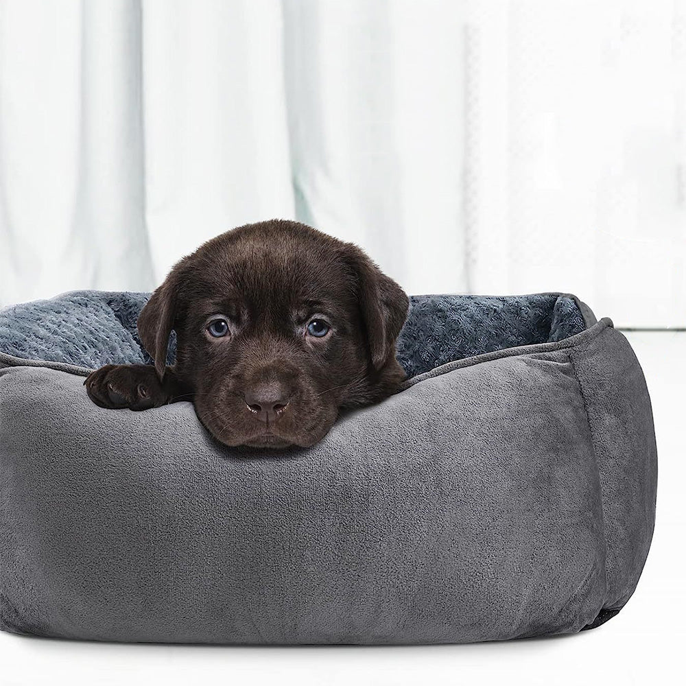 Soft Plush Pet Bed with Raised Sides Calming Nest-Grey