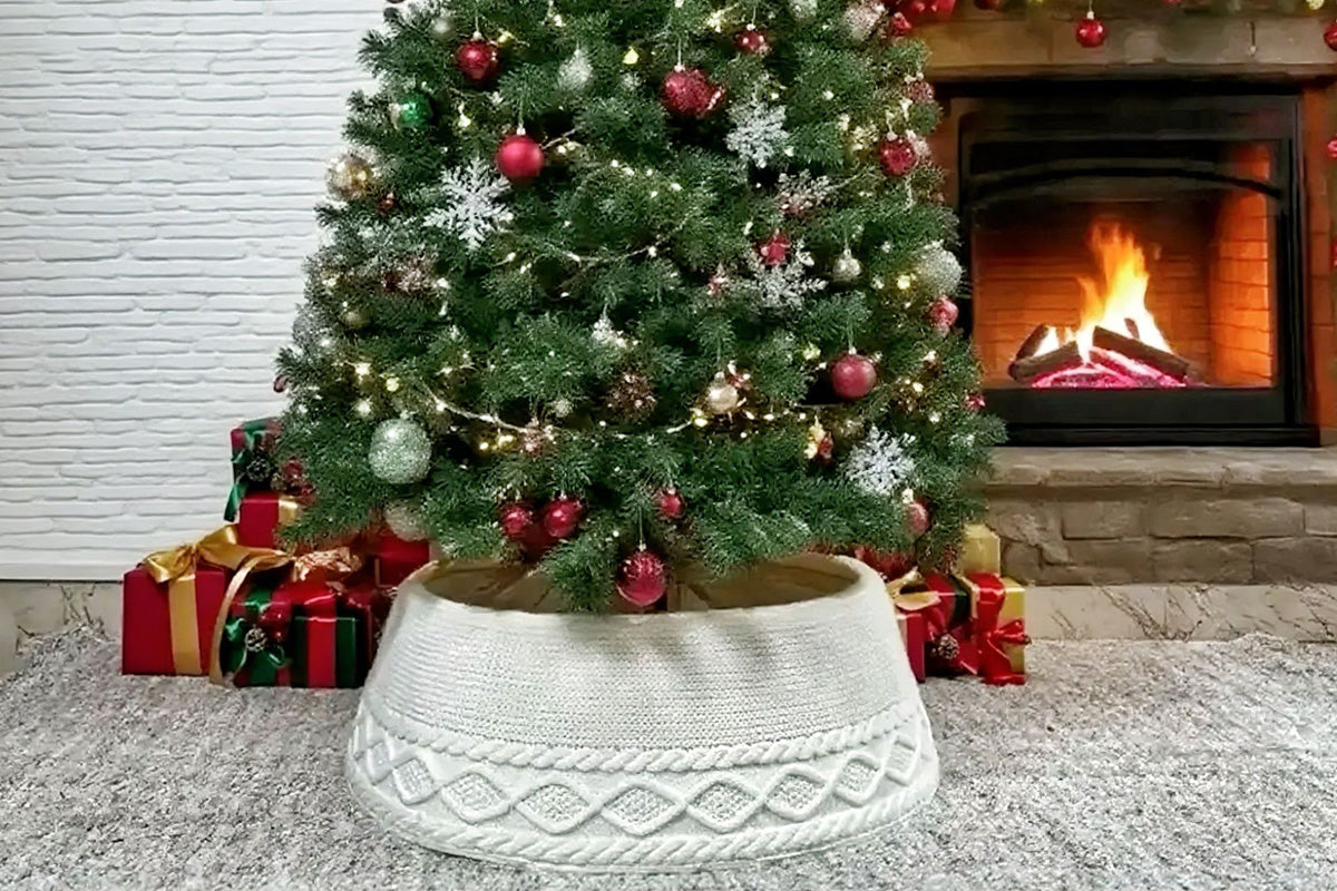 Knitted Christmas Tree Chunky Cable Knit Christmas Tree Skirt for Artificial Trees