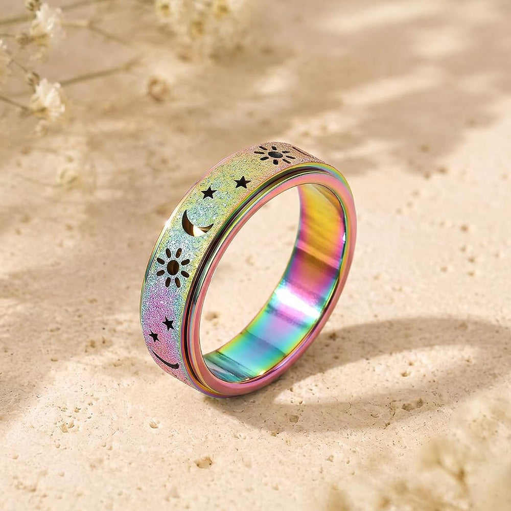 3 Piece Stainless Steel 360 Degree Spinner Ring Set Gold Silver Rainbow