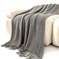Vintage Knitted Throw Blanket with Tassels-Dark Grey