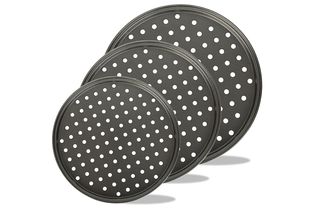 Pizza Pan Non Stick Crisper Tray Carbon Steel Round Oven Bakeware with Holes 24-32cm