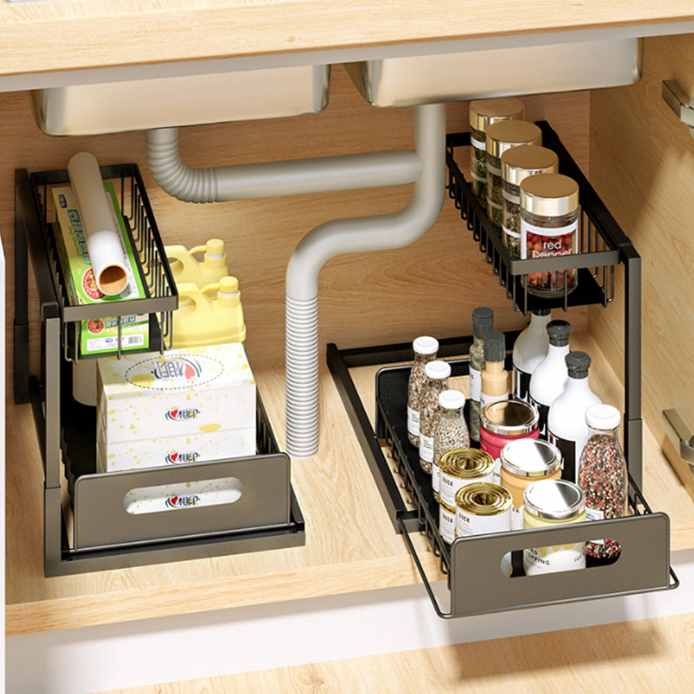 2Pcs 2-Tier Sliding Under Sink Cabinet Organizer Rack