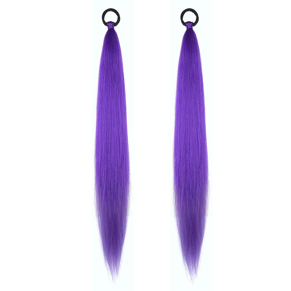 2PCS Purple Ponytail Extension With Elastic Tie Straight Sleek Wrap Around Braid
