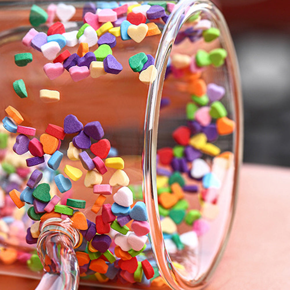 Double Wall Glass Cup with Colorful Love Granule Fillings