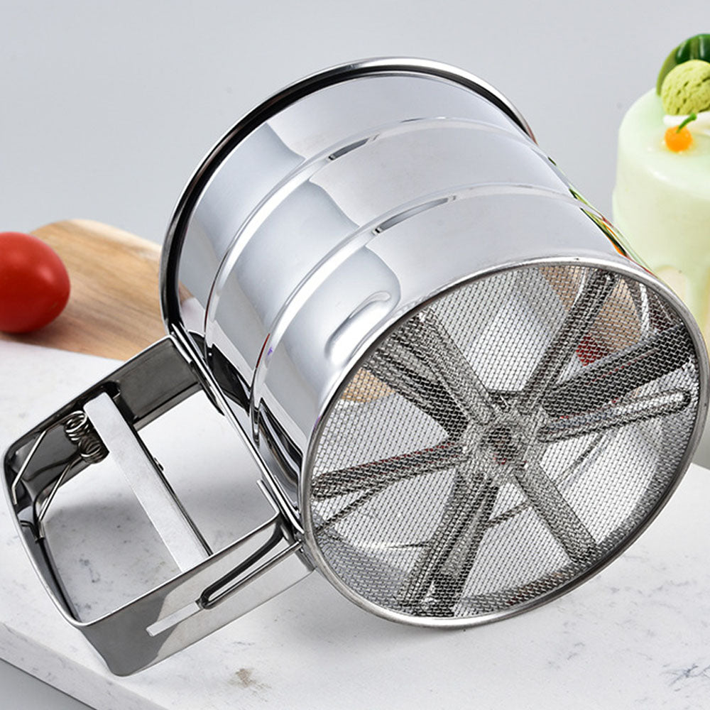 Stainless Steel Flour Sifter One Hand Press Crank Sifter for Powdered Sugar Shaker Duster