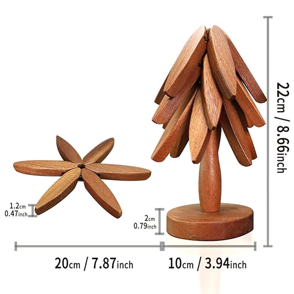4Pcs Tree Art Design Coasters With A Stand Wooden Tree Shape Trivet Set for Hot Dishes