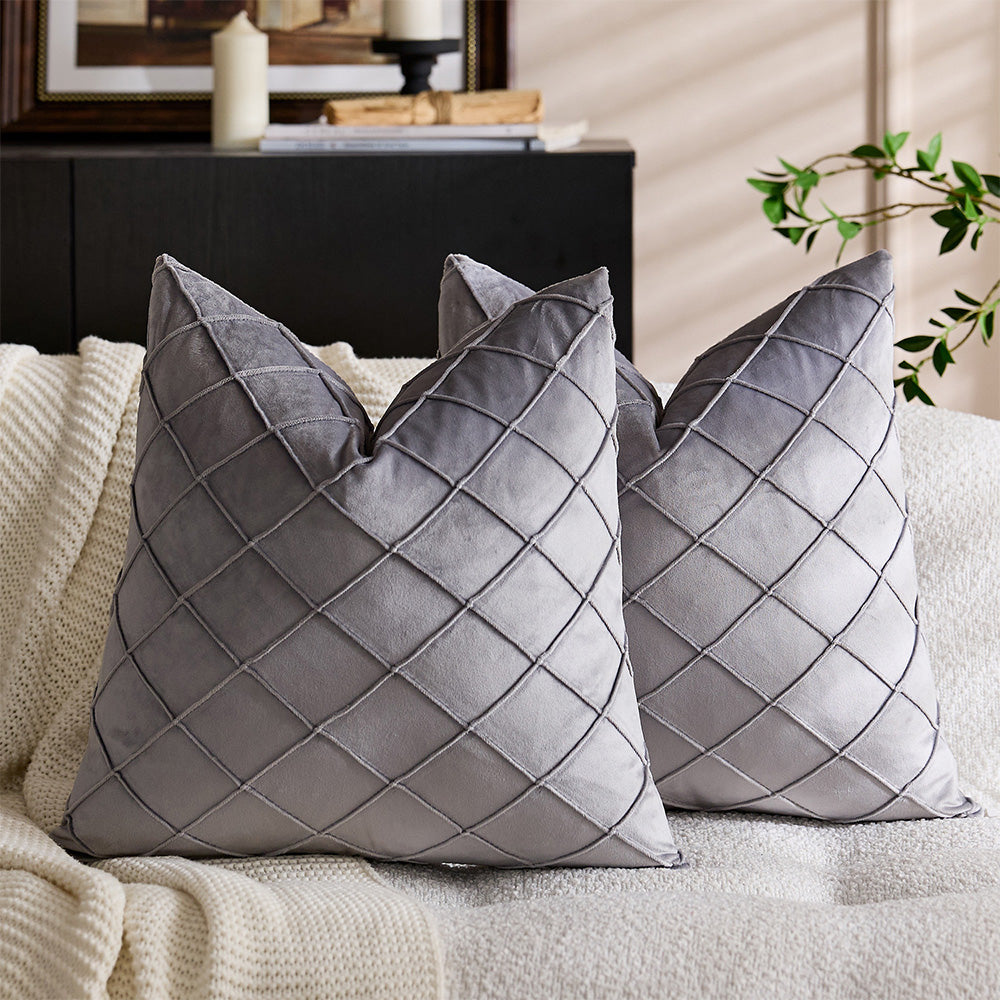 Velvet Rhombus Pleated Cushion Cover for Sofa Bedroom and Window Seat-Grey