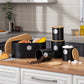 5 Piece Black Bread Bin and Airtight Kitchen Storage Canister Set