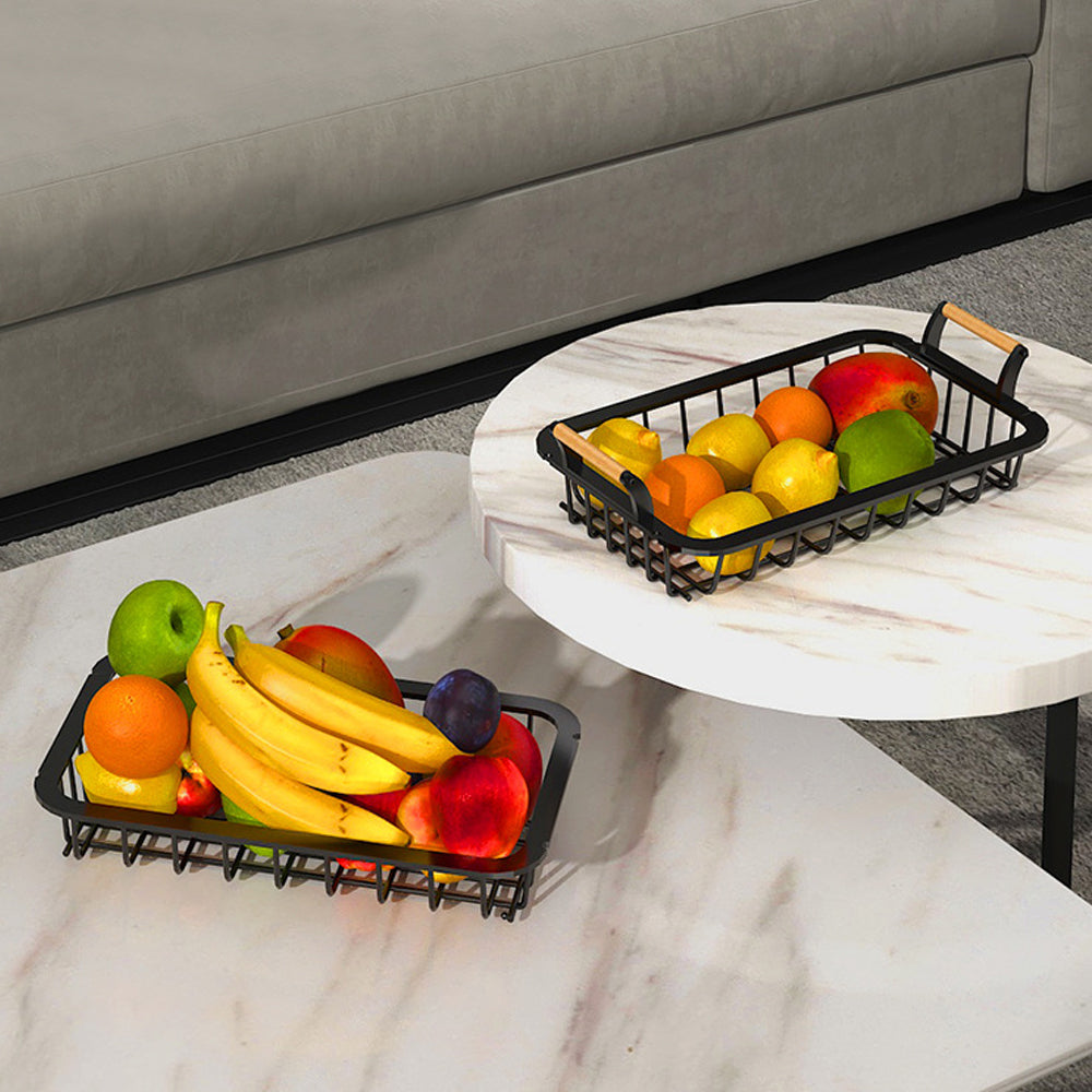 2-Tier Countertop Fruit Basket Rectangular Storage Stand for Kitchen