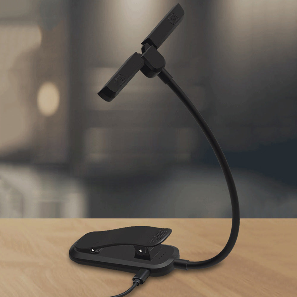 Dual Head Foldable LED Reading Clip Light with Adjustable Brightness