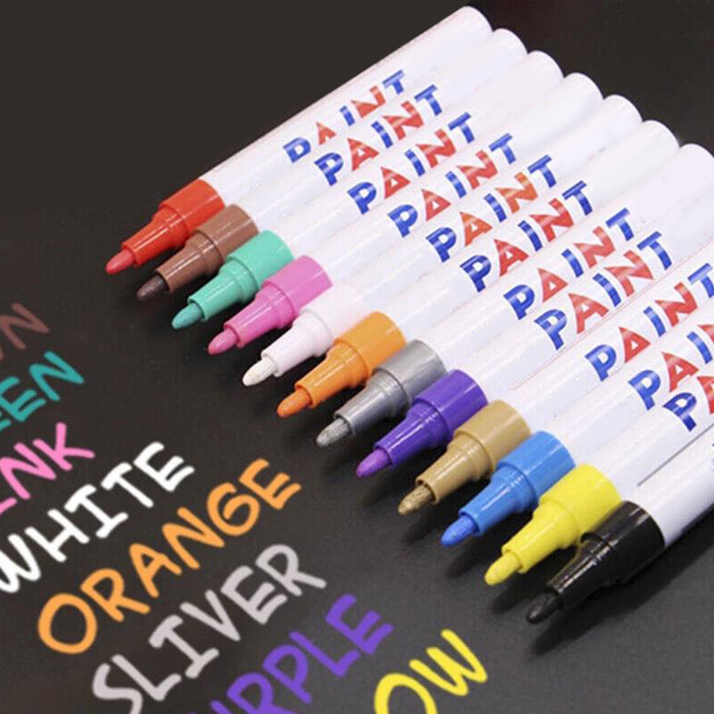 12Pcs Permanent Marker Pen For Car Rubber Tyre