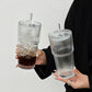 2Pcs Iced Coffee Cups with Lid Ribbed Glass Tumbler with Straw Leak Proof Reusable for To Go