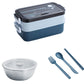 Bento Box Stackable 3-Compartment Lunch Containers With Dinnerware And Seal Cover