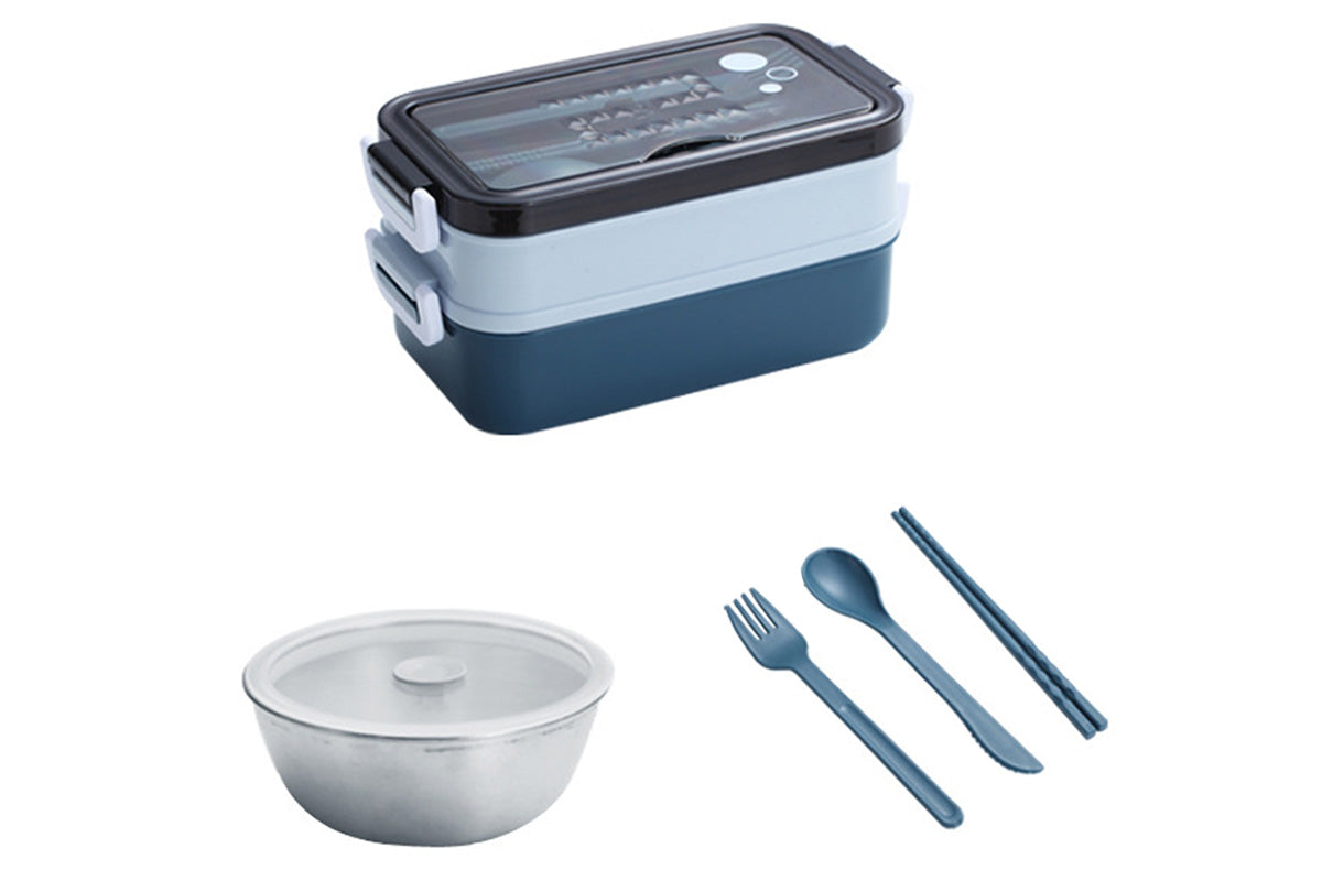 Bento Box Stackable 3-Compartment Lunch Containers With Dinnerware And Seal Cover