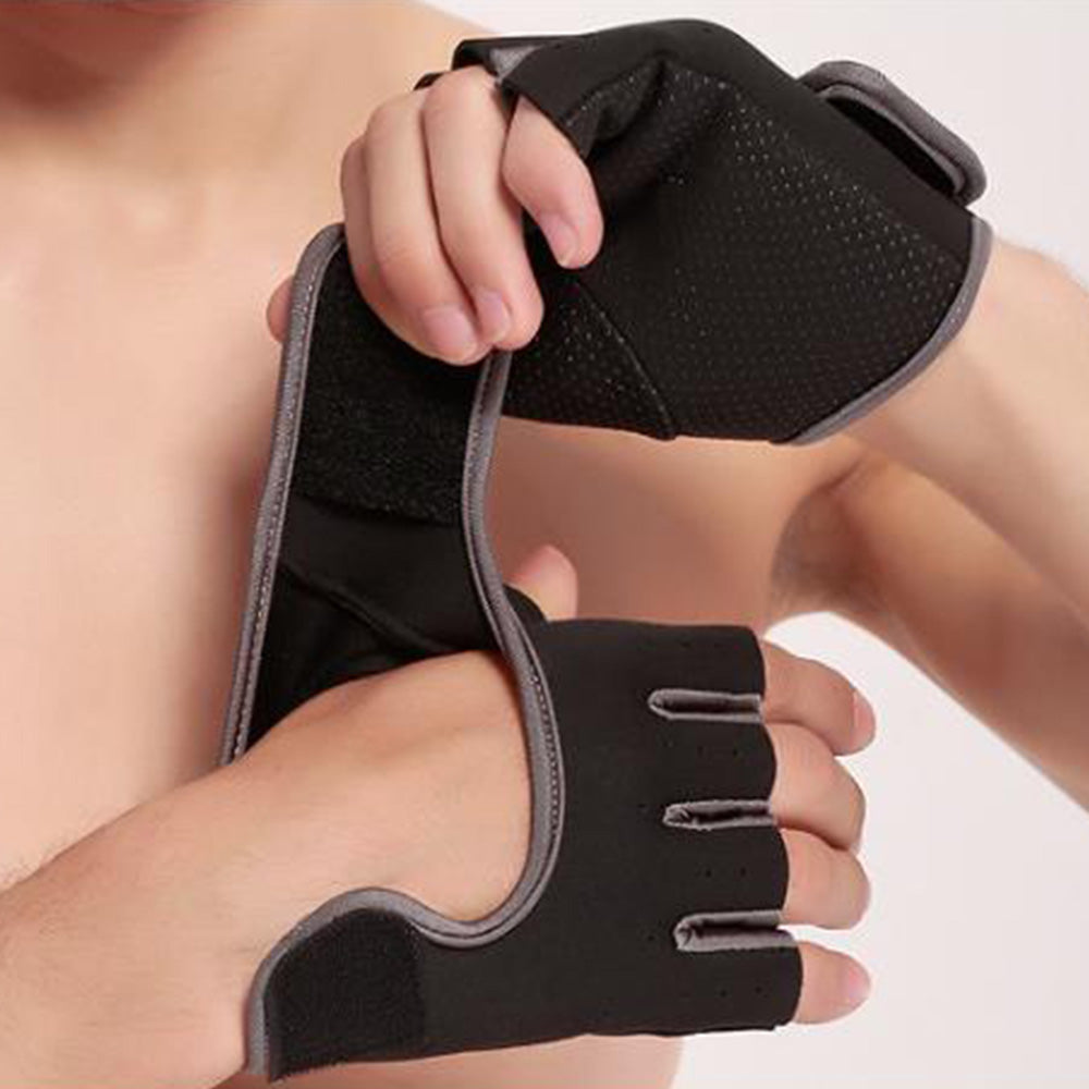 Gym Gloves Half Finger Sports Training Fitness Exercise Cycling Weight Lifting Gloves for Men Women-Black